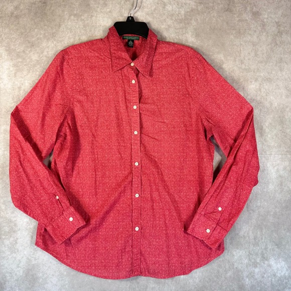Lauren Jeans Co. Ralph Lauren Tops - Lauren Jeans Co Ralph Lauren Button Down Women XL Red Cotton Long Sleeve Preppy